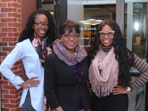 Picture of Patricia Melton with two of her New Haven Promise students. Reinventing My 60s is how Patricia describes her midlife journey to see new possibilities.